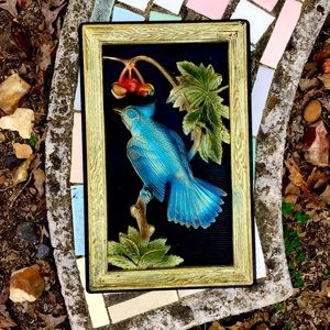 Vintage Bluebird Cherry Bird Wall Decor 3D Bohemian Retro Wall Art Bright Unique